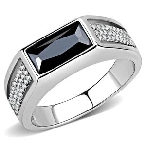 High polished Stainless Steel Ring with AAA Grade CZ in Black Diamond Cut.